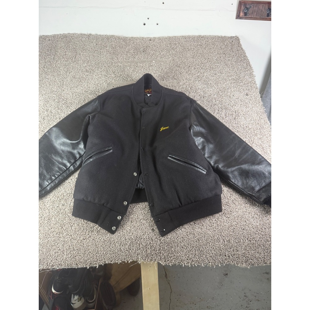 Game Sportswear Varsity Jacket Black Wool Leather Roam\'n Chariots MI Large